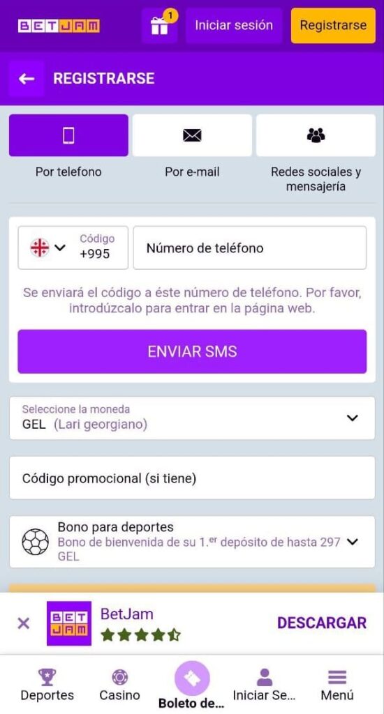 Aplicación móvil Casino BetJamBet